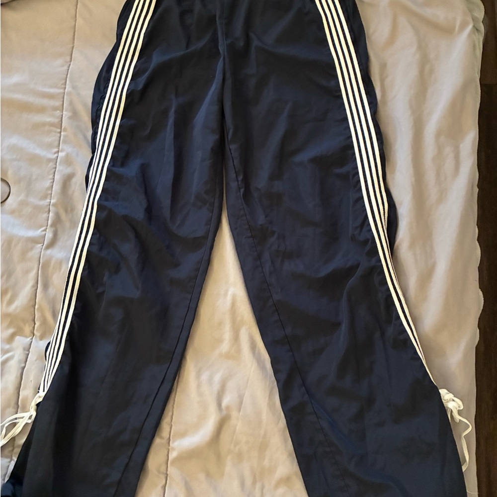 Navy Track Pants with White Side Stripes